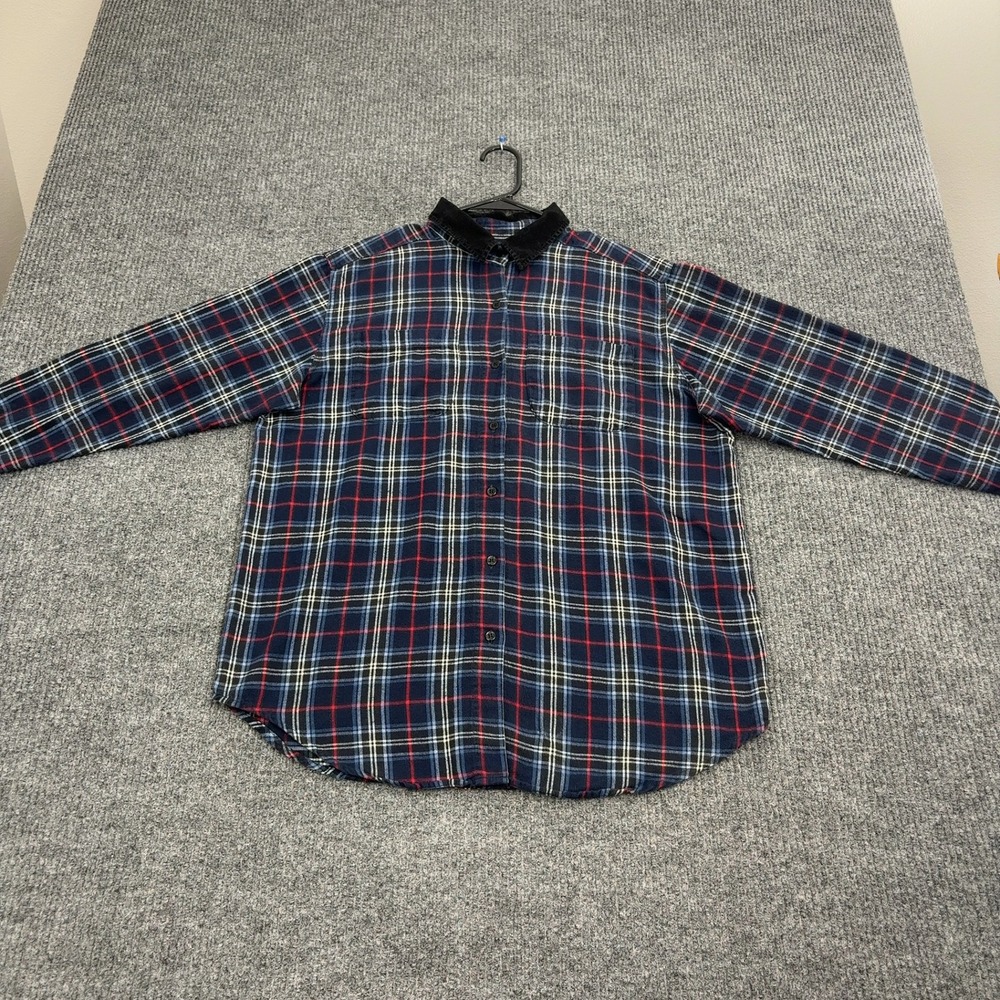 Vintage Marsh Landing Button Up Shirt Mens M‎ Blue Plaid Corduroy Collar Grunge